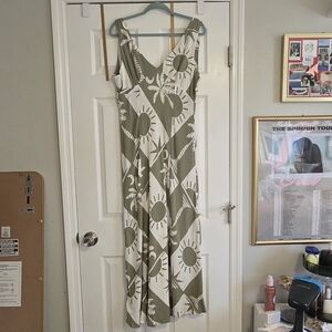 Olive and White Sun Print Maxi Dress